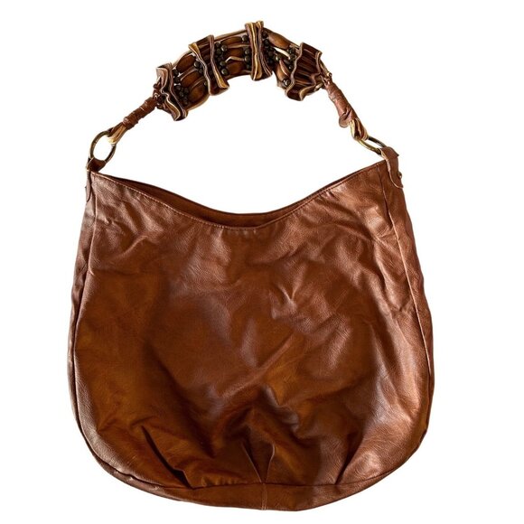 Womens Boho Style Faux Leather Hobo Bag With Unique Handle - Picture 1 of 9